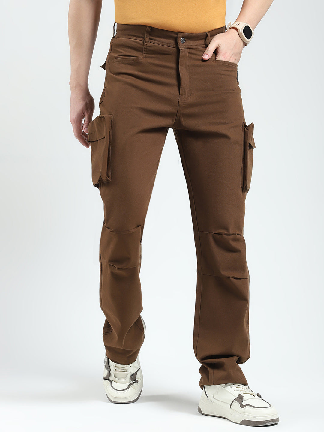 Rock.it Men Brown Solid Straight Fit Cargo