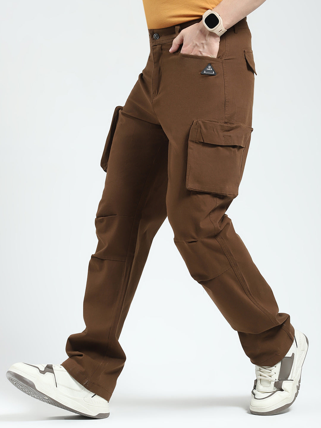 Rock.it Men Brown Solid Straight Fit Cargo