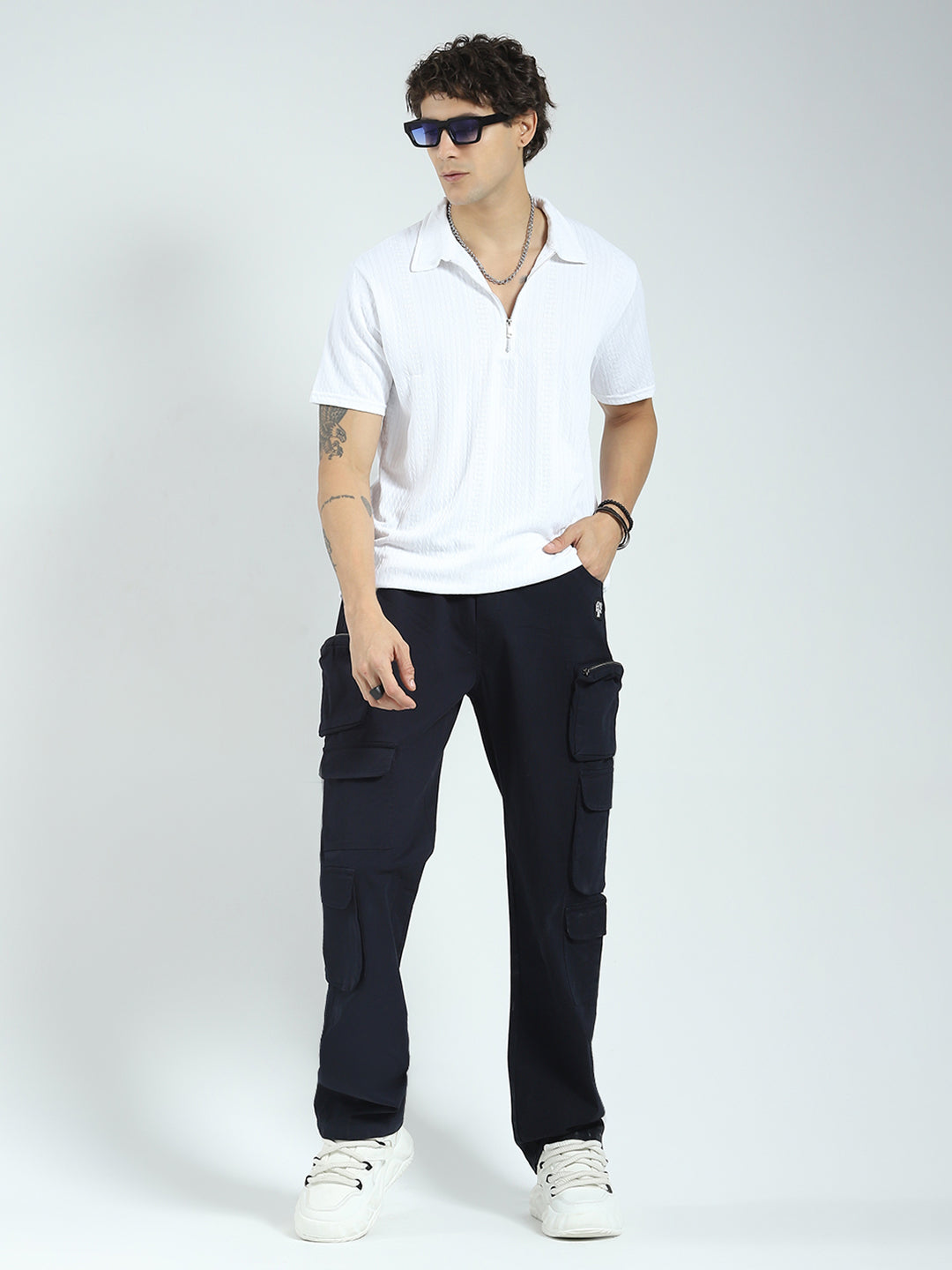 Rock.it Men Navy Blue Solid Straight Fit Cargo