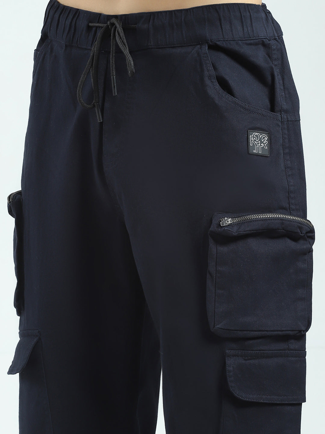 Rock.it Men Navy Blue Solid Straight Fit Cargo