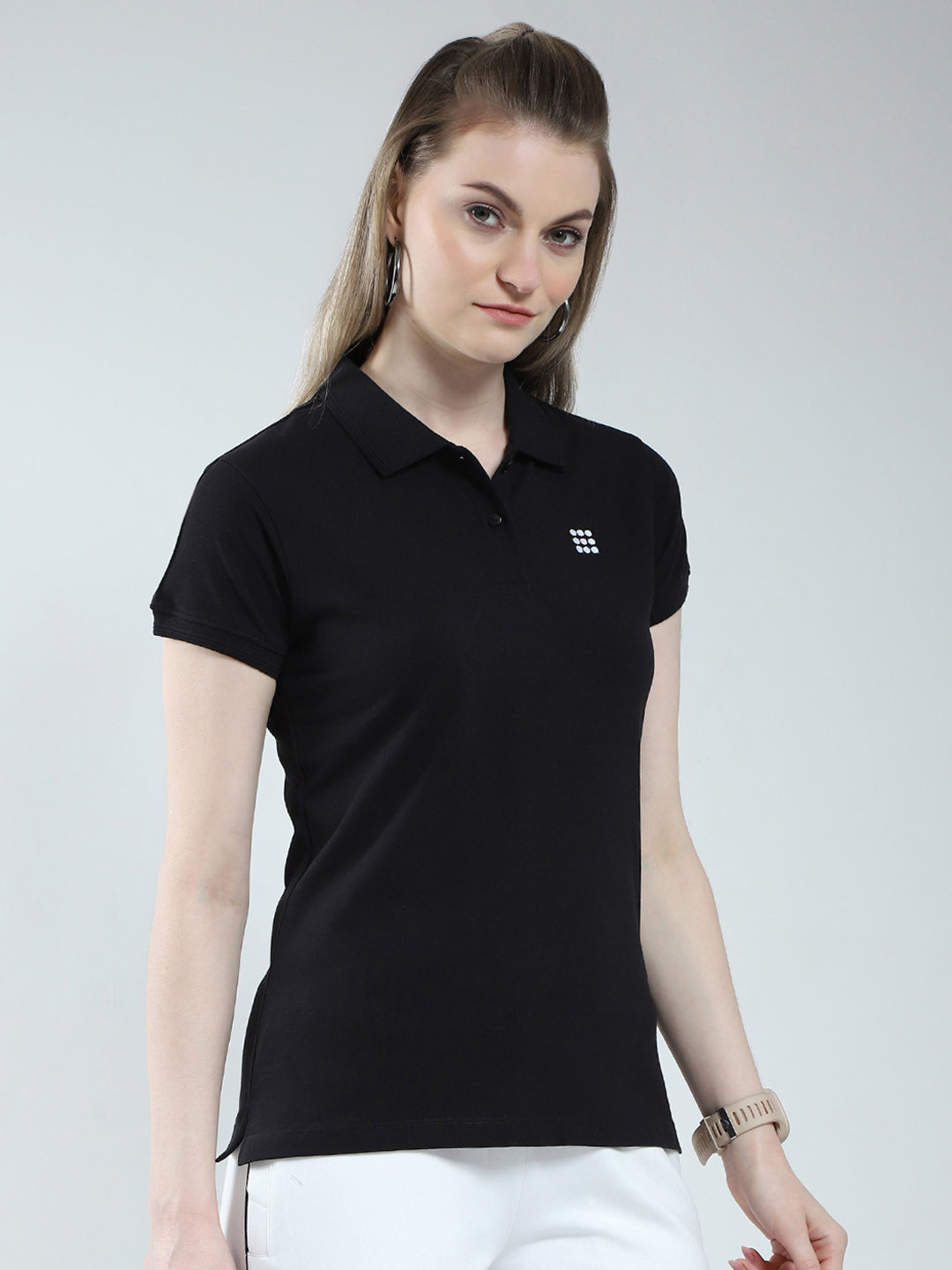 Rock.it Women Black Solid Collar Half Sleeve T-Shirt