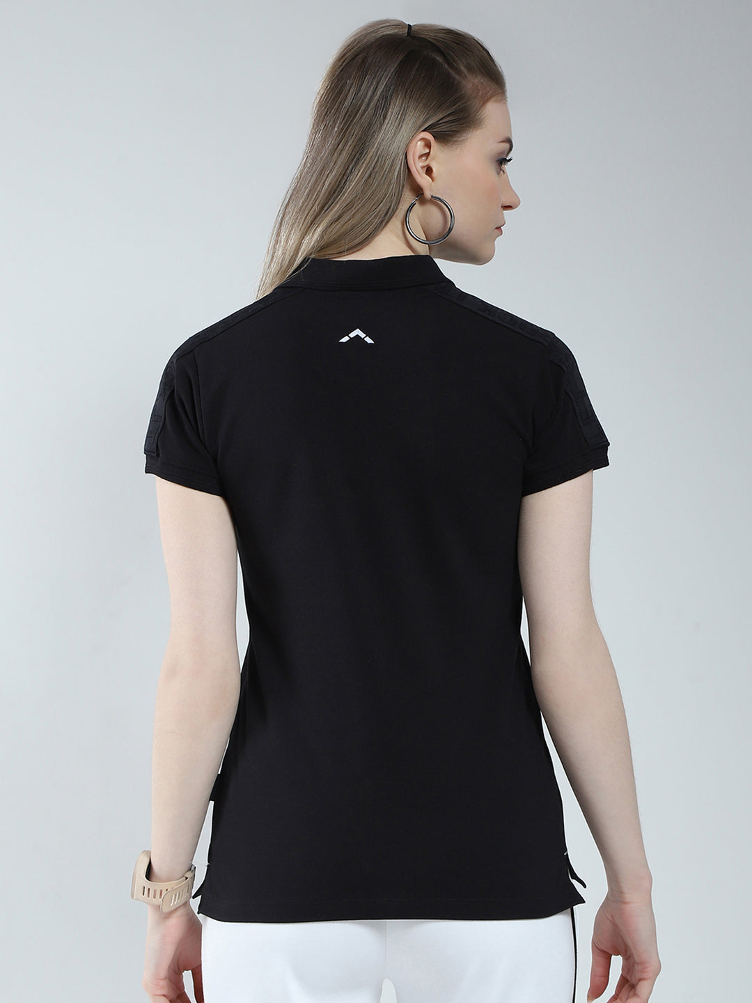 Rock.it Women Black Solid Collar Half Sleeve T-Shirt