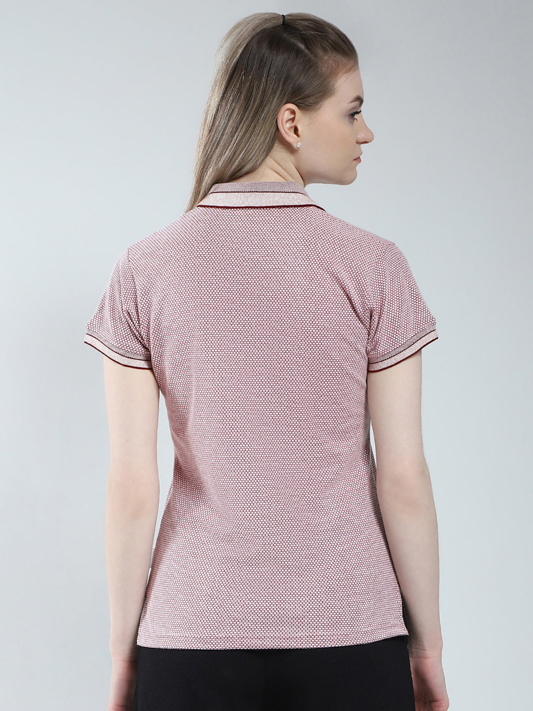 Rock.it Women Pink Self Design Collar Half Sleeve T-Shirt