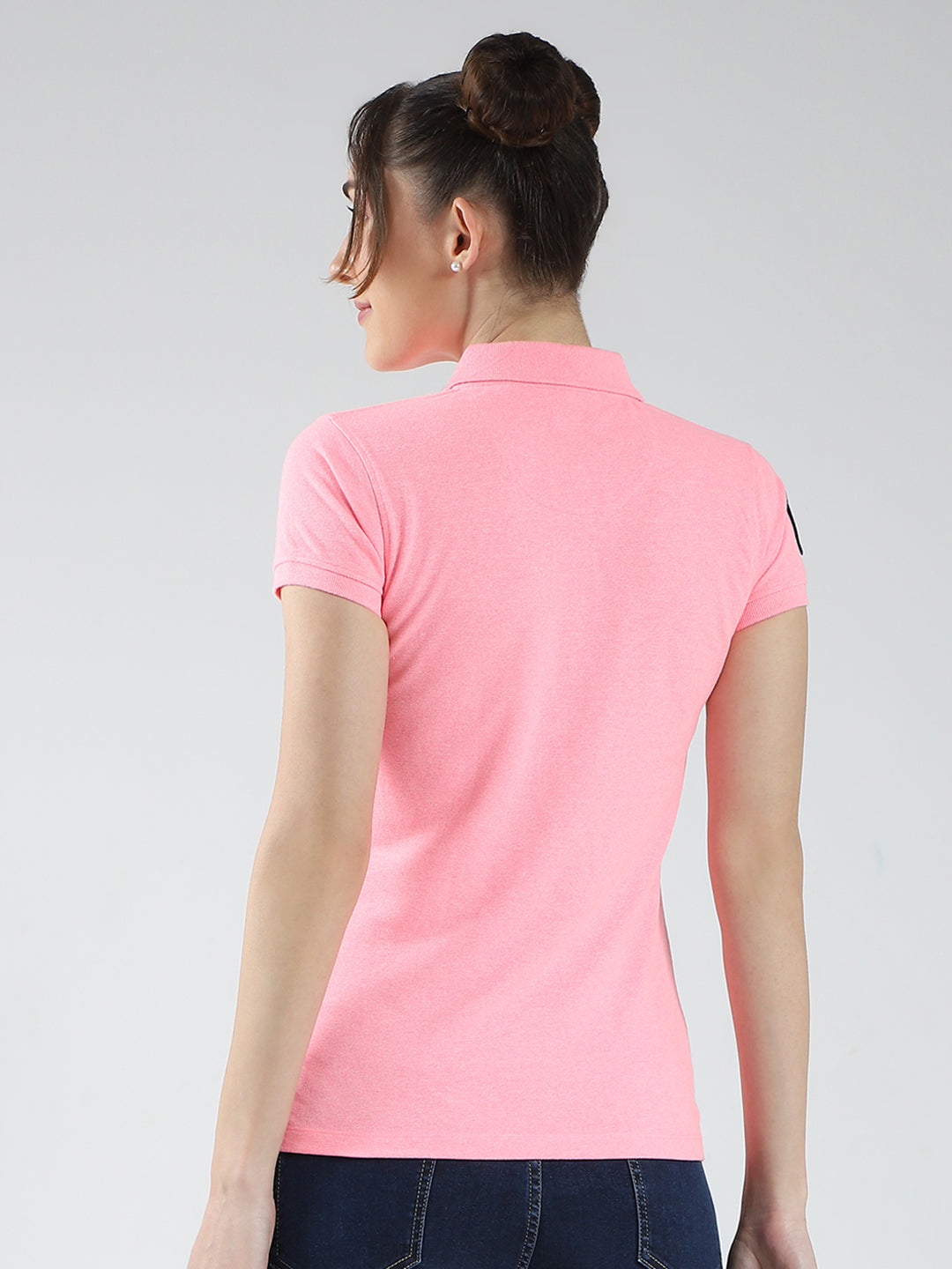 Rock.it Women Pink Solid Collar Half Sleeve T-Shirt