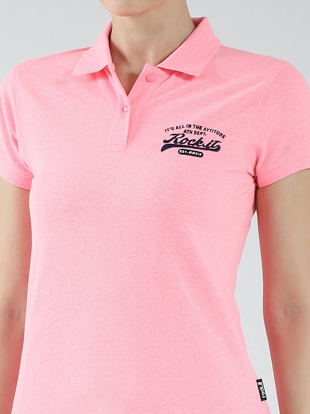 Rock.it Women Pink Solid Collar Half Sleeve T-Shirt