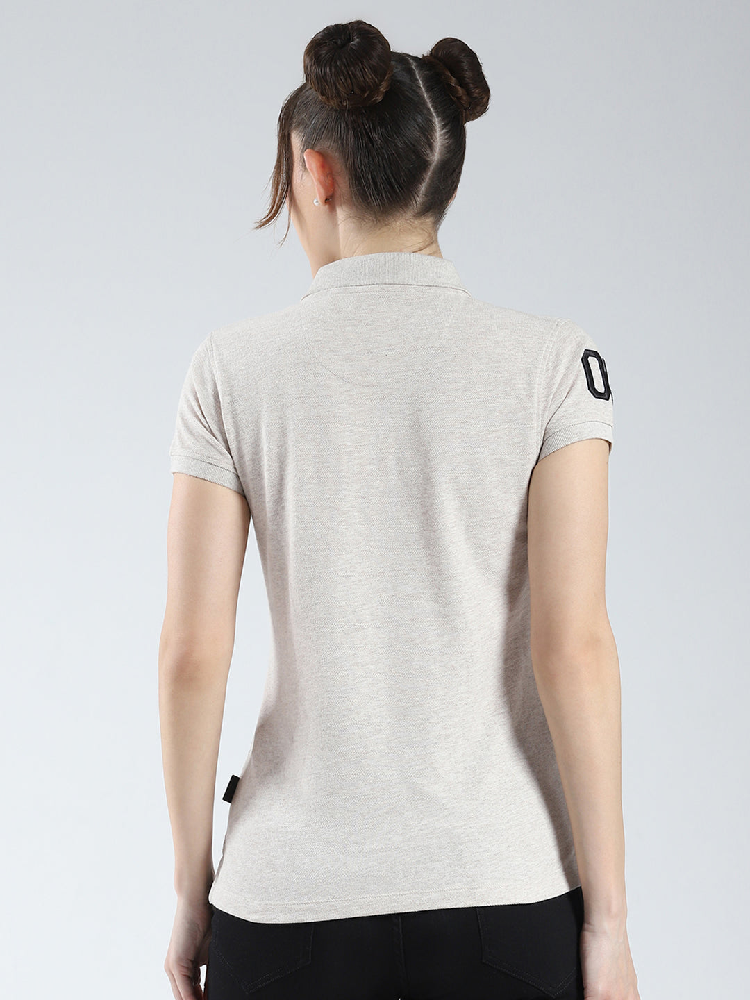 Rock.it Women Beige Solid Collar Half Sleeve T-Shirt