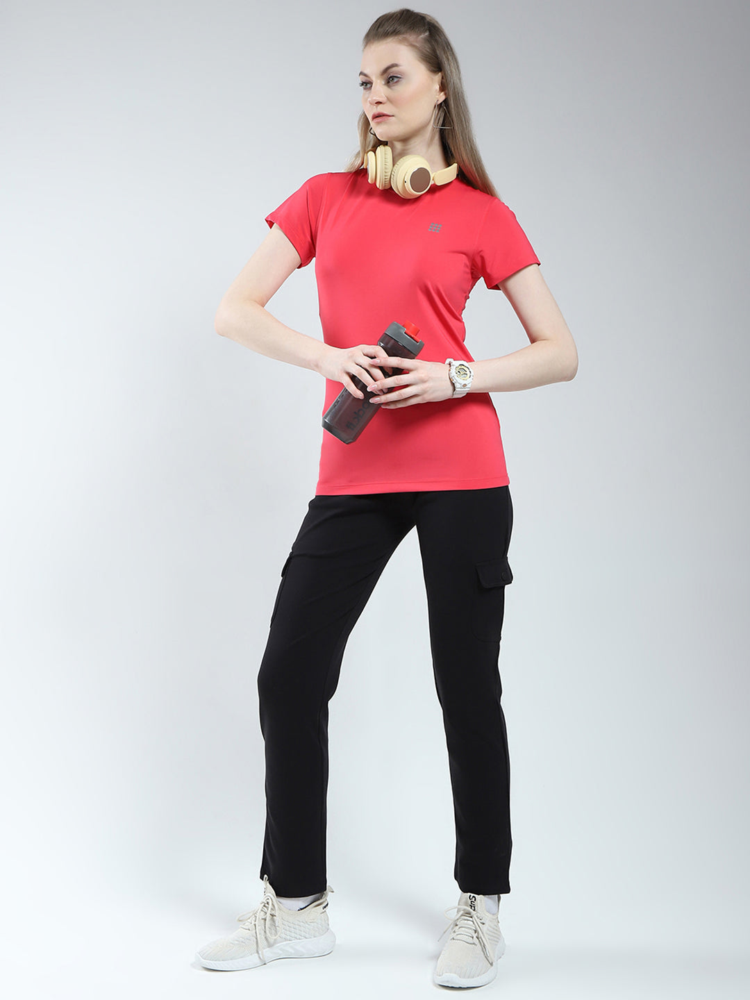 Rock.it Women Pink Solid Round Neck Half Sleeve Top