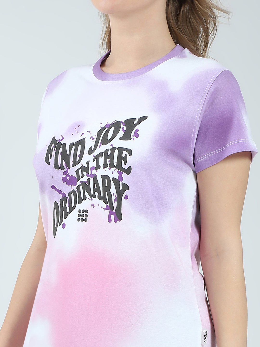 Rock.it Women Purple Printed Round Neck Half Sleeve Top