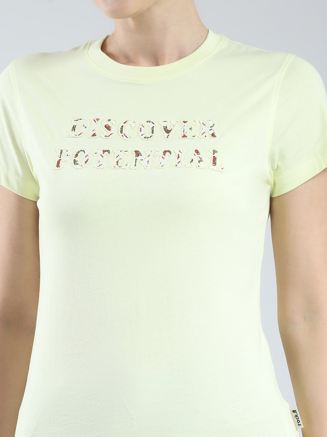 Rock.it Women Yellow Printed Round Neck Half Sleeve Top