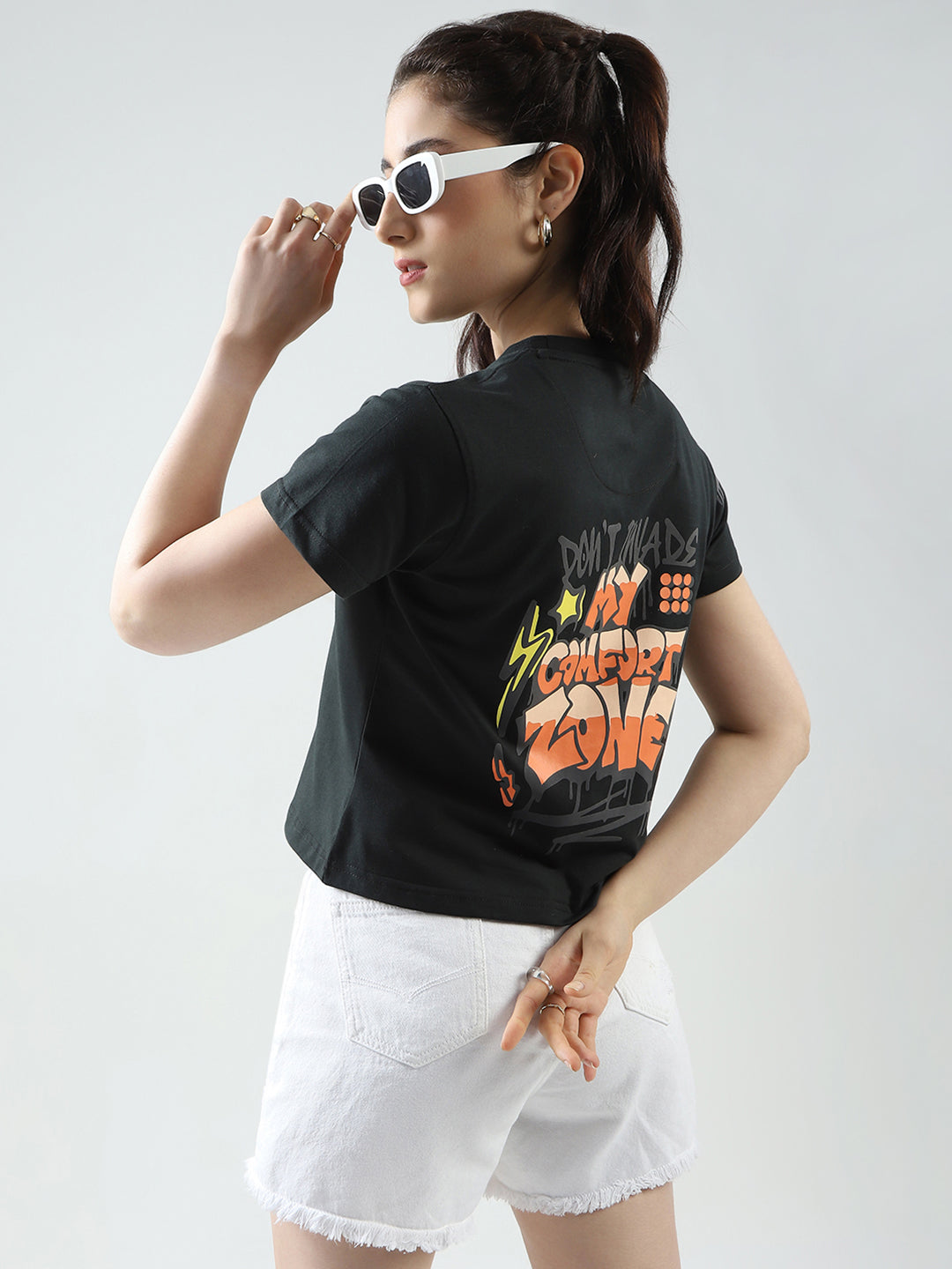 Rock.it Women Green Printed Round Neck Half Sleeve Top