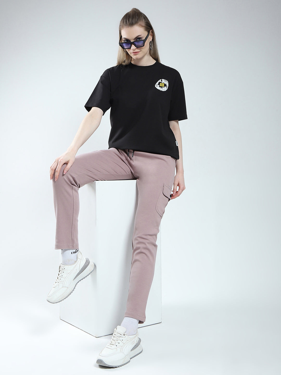 Rock.it Women Black Printed Round Neck Half Sleeve Top