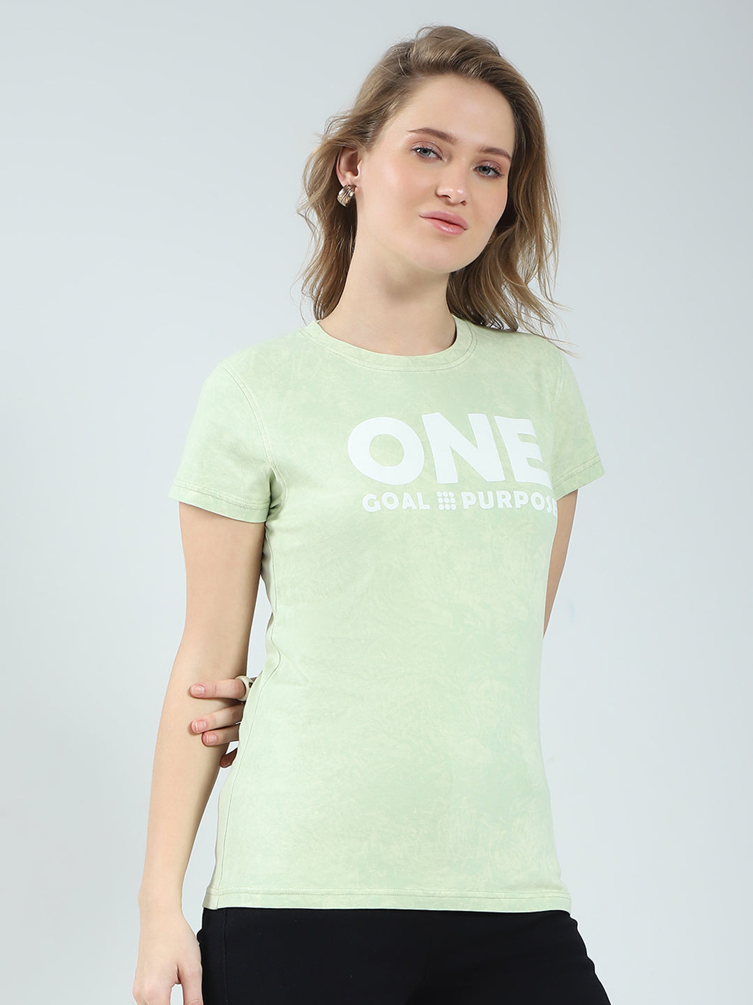 Rock.it Women Green Printed Round Neck Half Sleeve Top