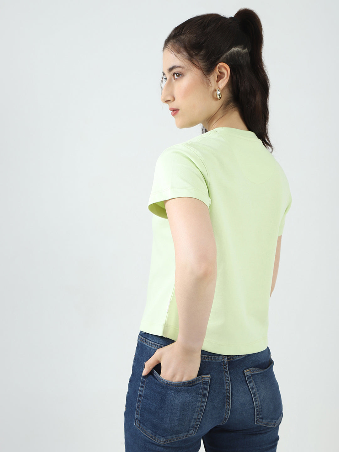 Rock.it Women Green Printed Round Neck Half Sleeve Top