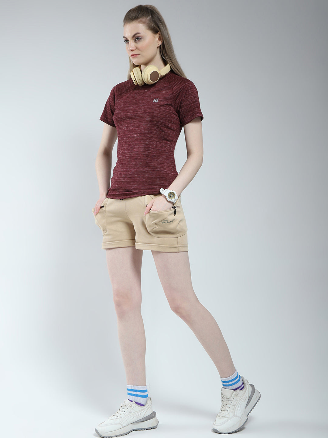 Rock.it Women Beige Solid Regular Fit Shorts