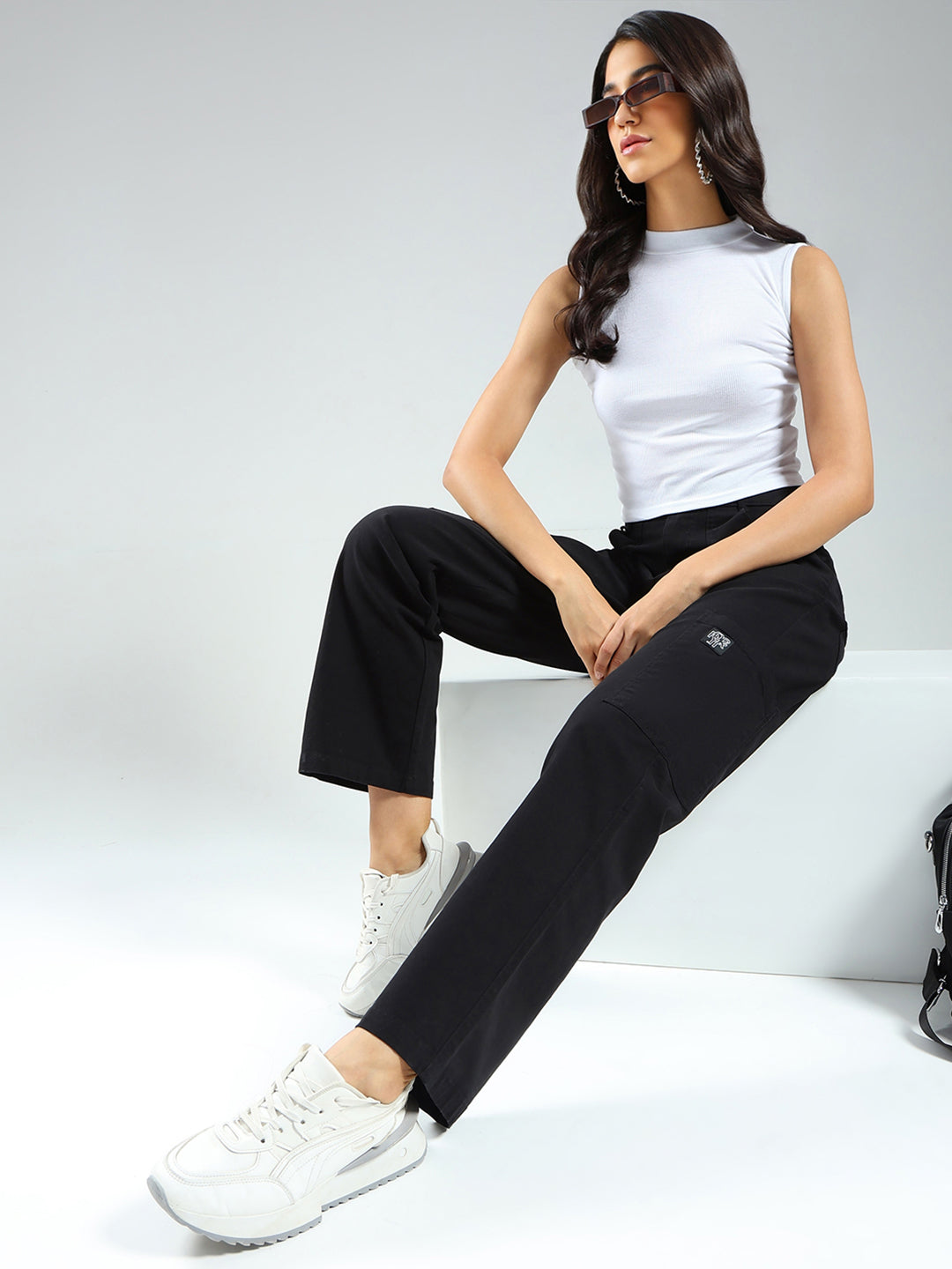 Rock.it Women Black Solid Straight Fit Cargo
