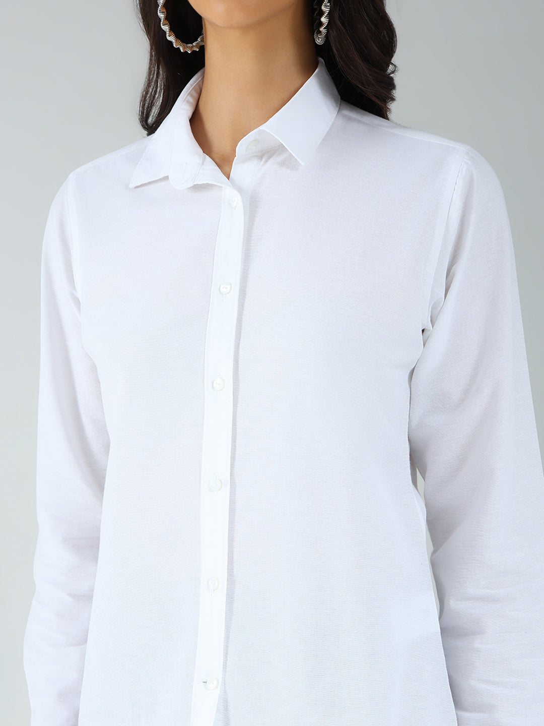Rock.it Women White Solid Collar Full Sleeve Shirt