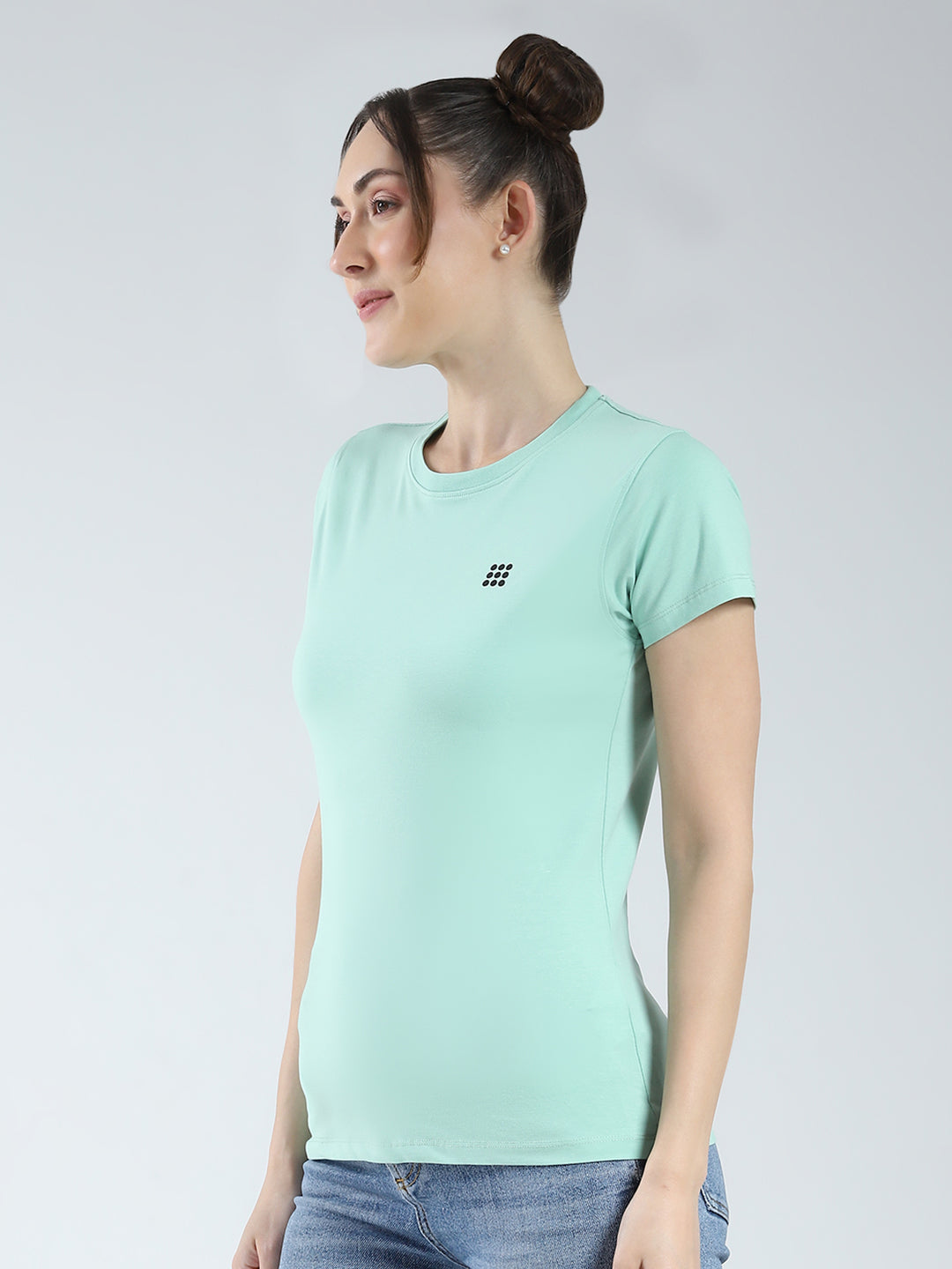 Rock.it Women Green Solid Round Neck Half Sleeve Top