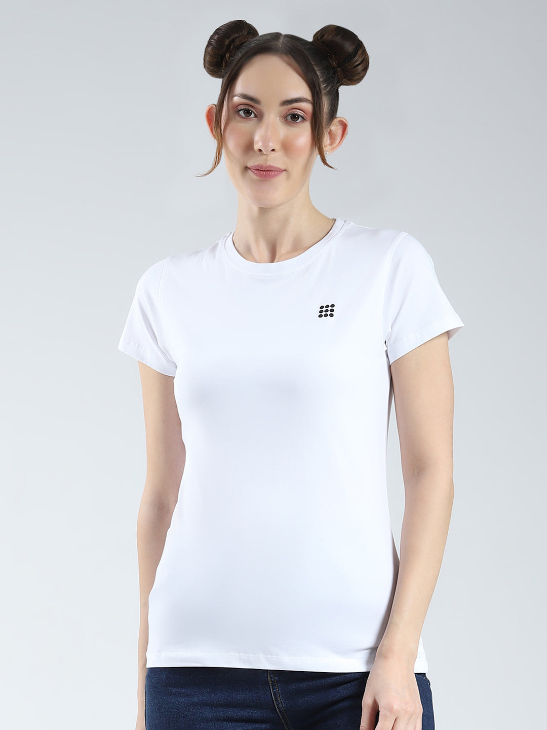 Rock.it Women White Solid Round Neck Half Sleeve Top