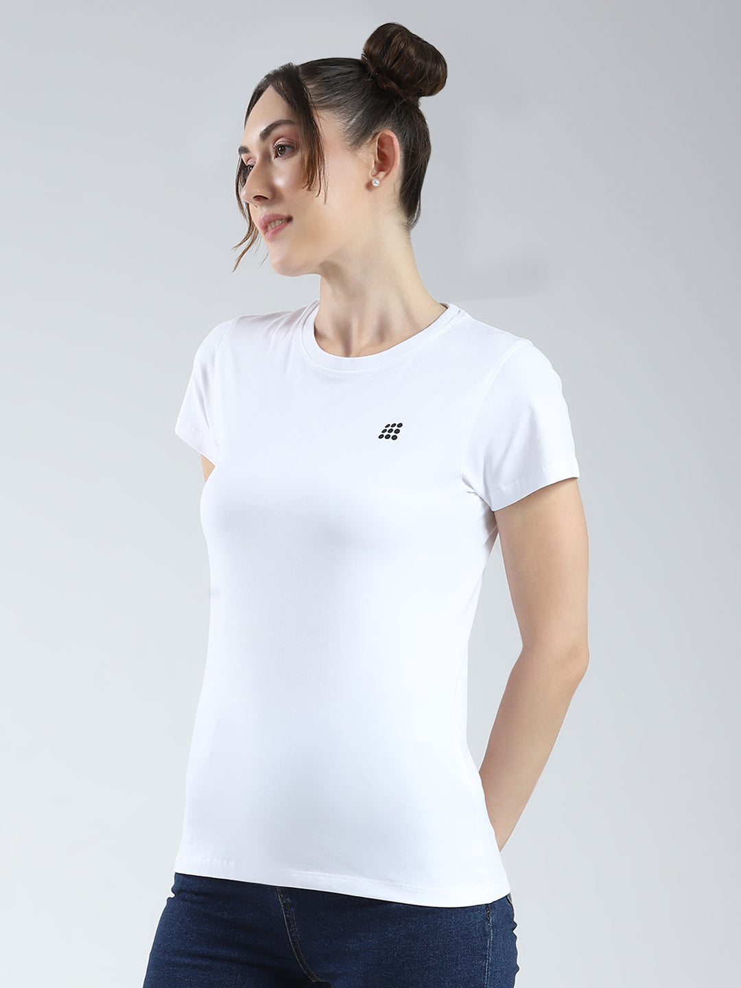 Rock.it Women White Solid Round Neck Half Sleeve Top