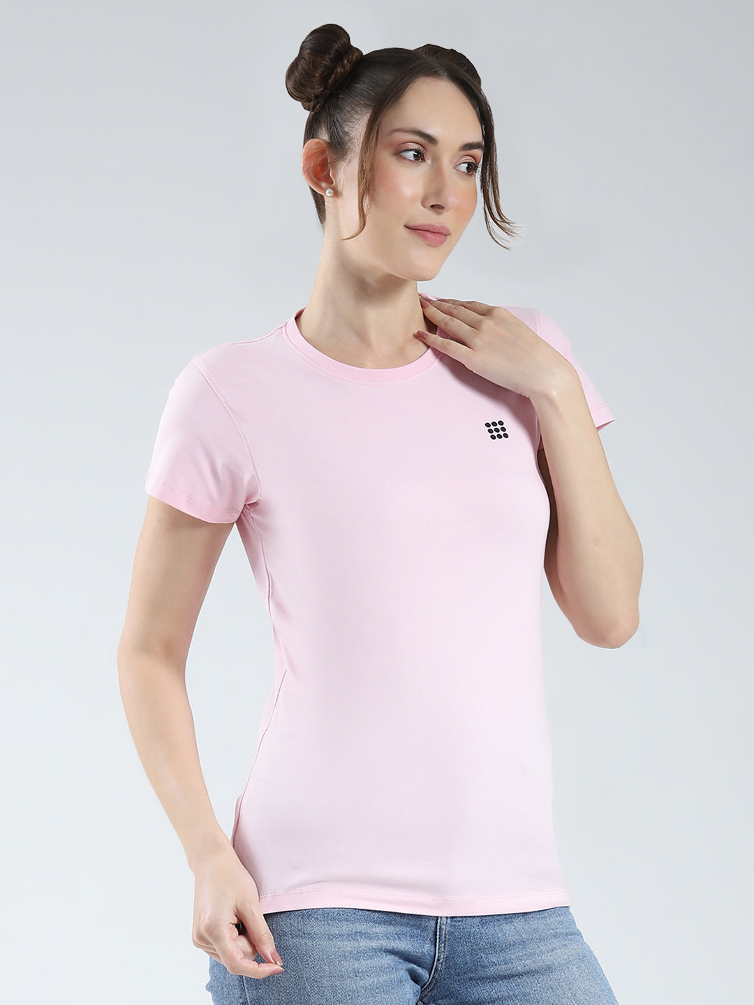 Rock.it Women Pink Solid Round Neck Half Sleeve Top