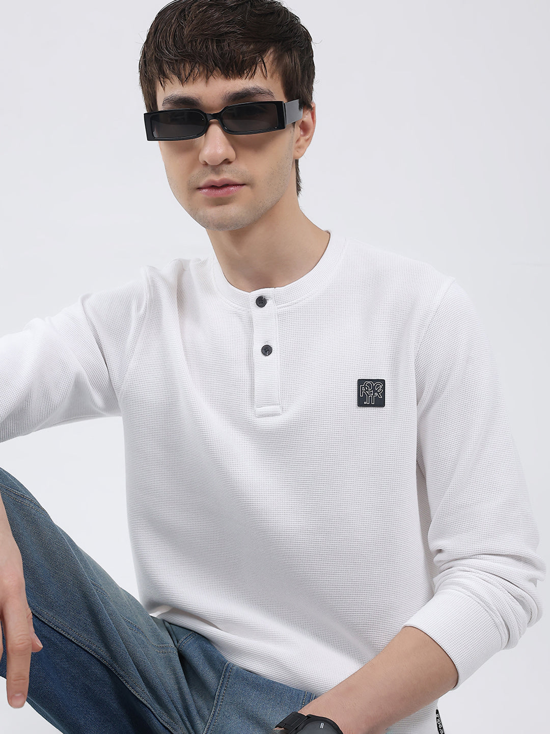 Rock.it Men White Solid Round Neck Full Sleeve Winter T-Shirt