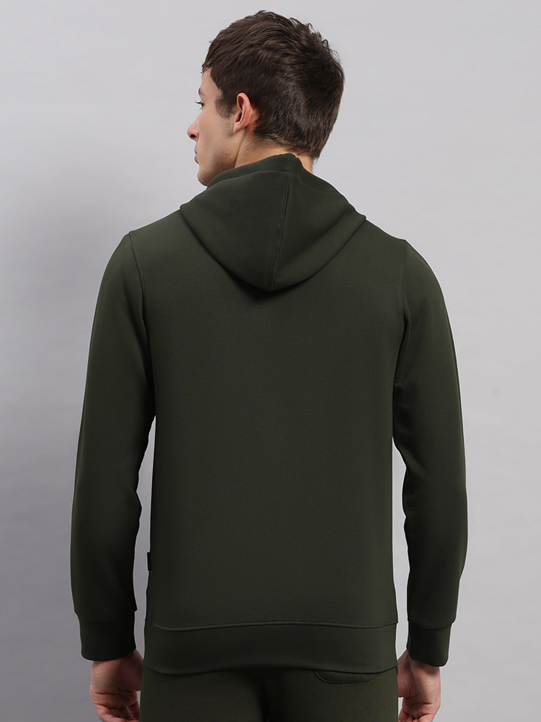 Rock.it Men Olive Solid Hooded Full Sleeve Sweatshirt