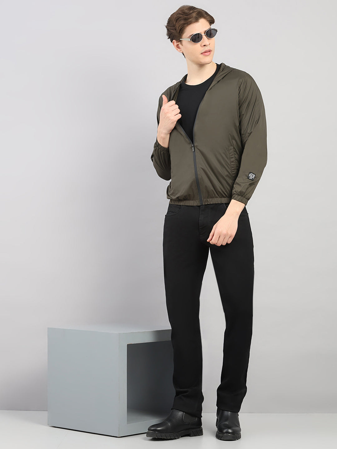 Rock.it Men Olive Solid Hooded Full Sleeve Jacket