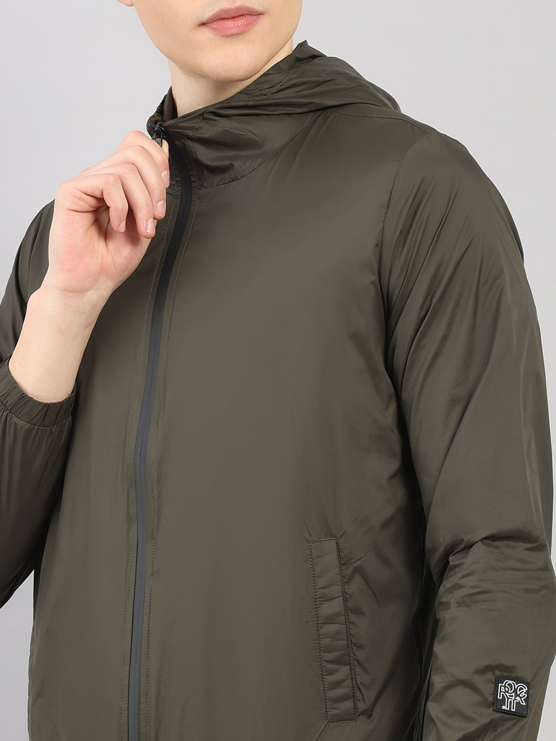 Rock.it Men Olive Solid Hooded Full Sleeve Jacket