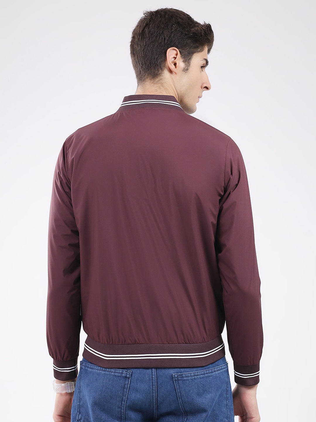 Rock.it Men Maroon Solid Band Neck Full Sleeve Jacket