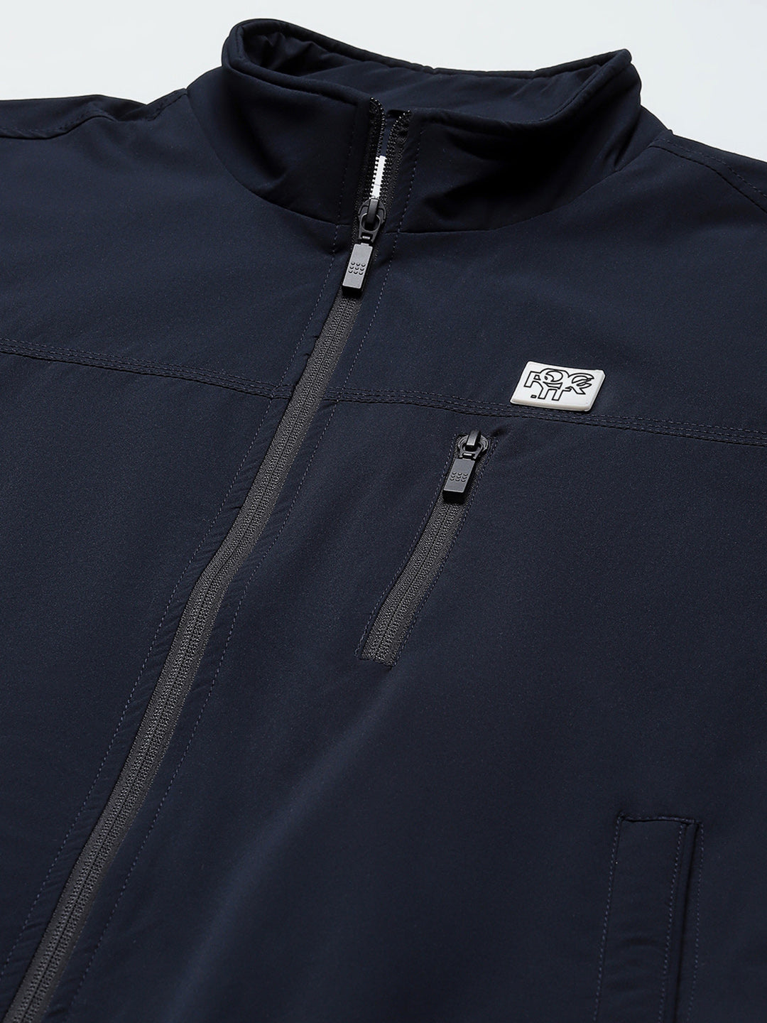 Rock.it Men Navy Blue Solid Mock Neck Full Sleeve Jacket