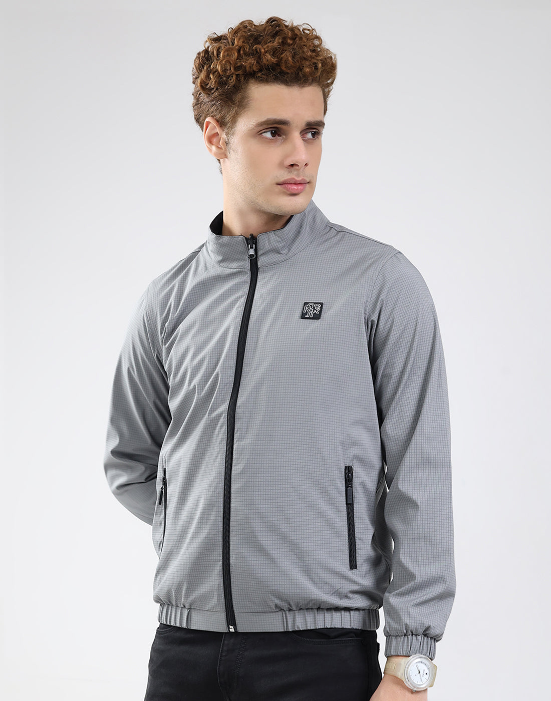 Rock.it Men Grey Solid Mock Neck Full Sleeve Jacket