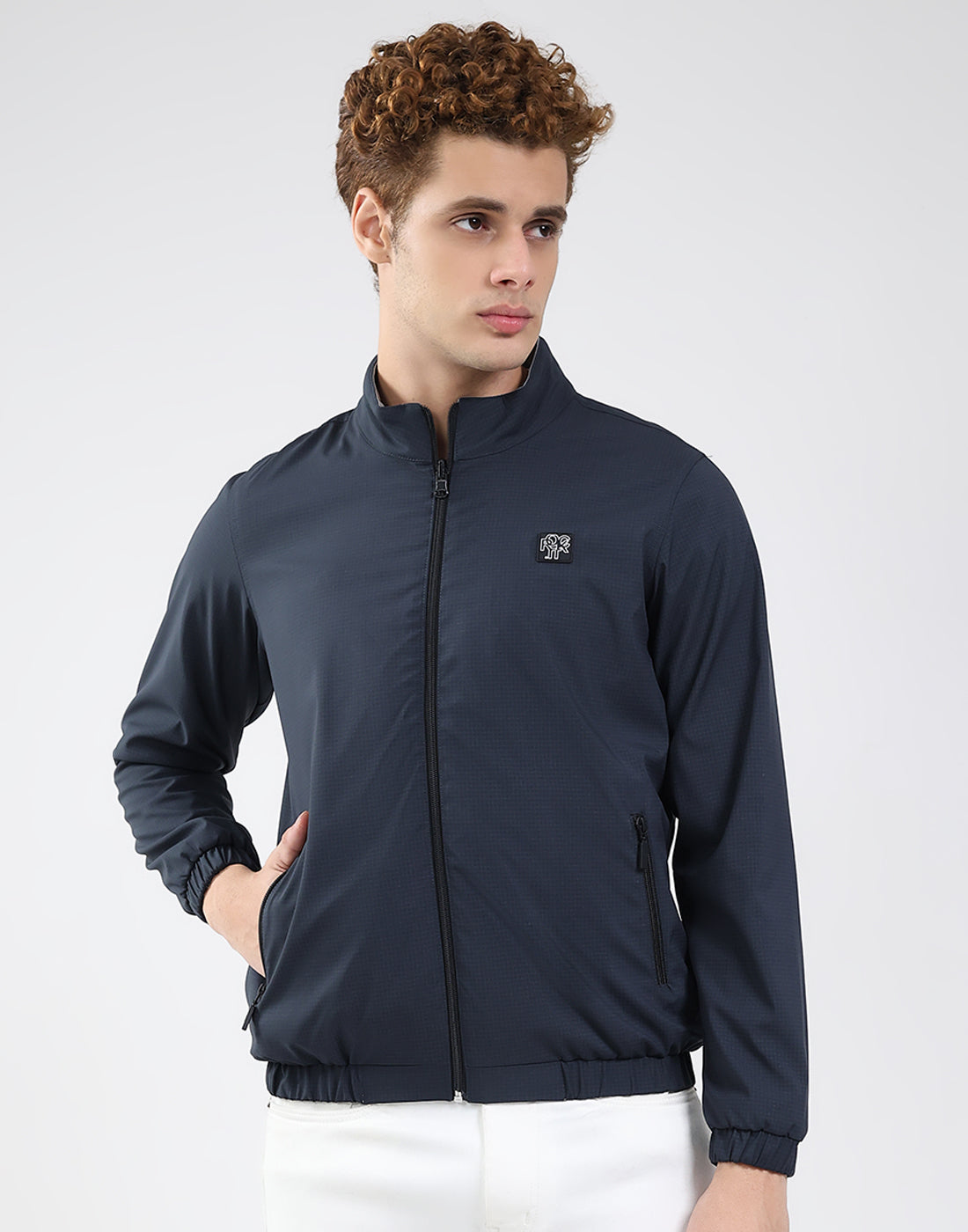 Rock.it Men Navy Blue Solid Mock Neck Full Sleeve Jacket