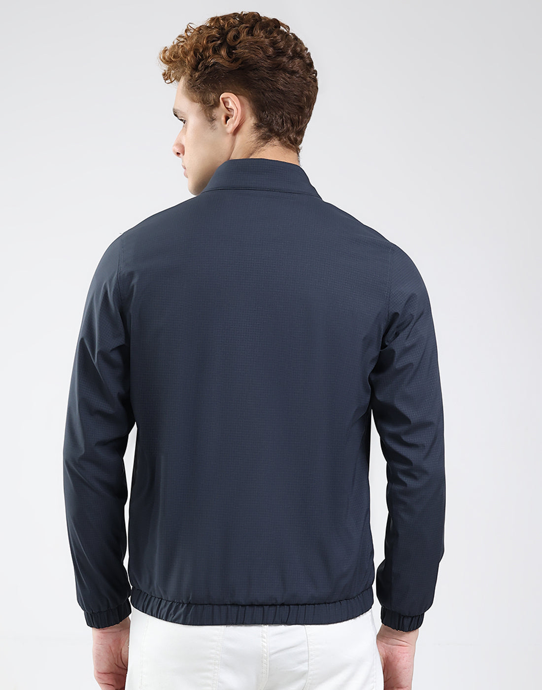 Rock.it Men Navy Blue Solid Mock Neck Full Sleeve Jacket