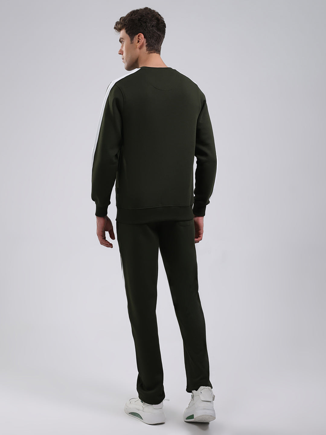 Rock.it Men Olive Printed Round Neck Full Sleeve Winter Tracksuit