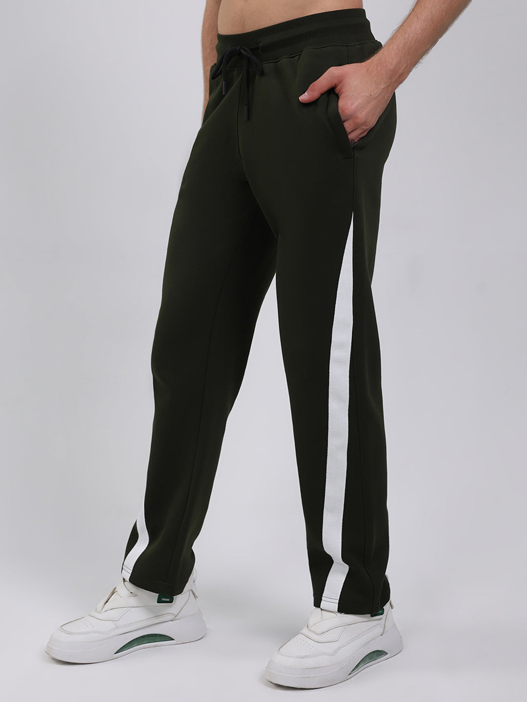 Rock.it Men Olive Printed Round Neck Full Sleeve Winter Tracksuit