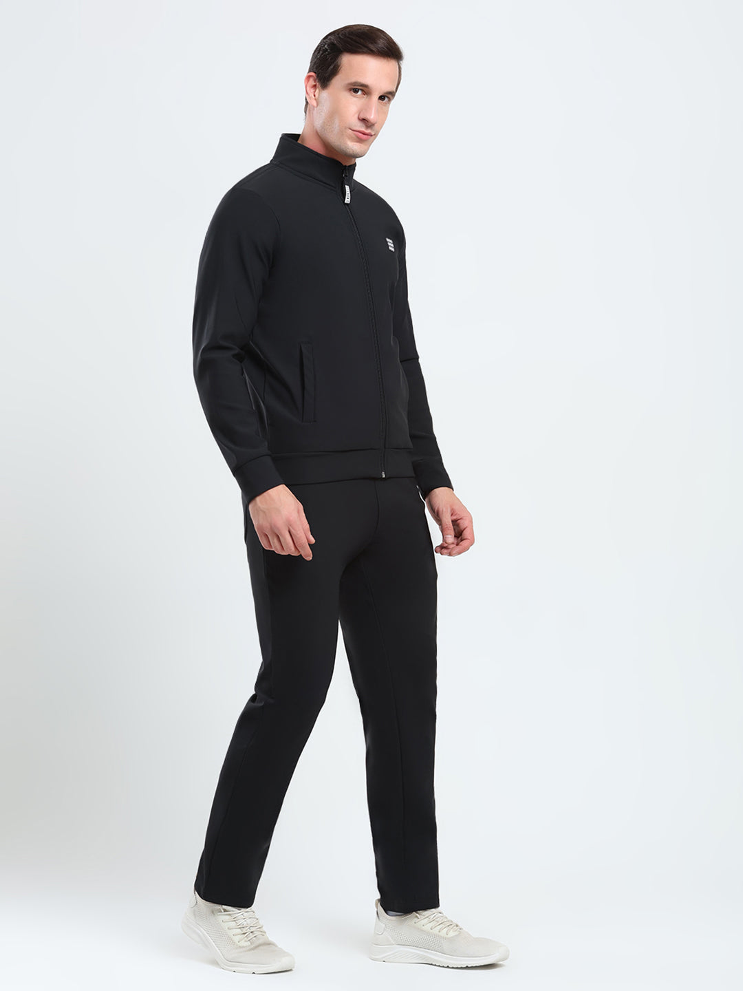 Rock.it Men Black Solid Mock Neck Full Sleeve Winter Tracksuit