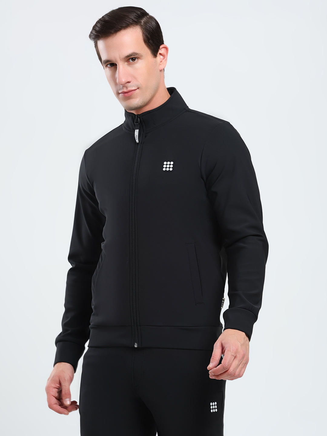 Rock.it Men Black Solid Mock Neck Full Sleeve Winter Tracksuit