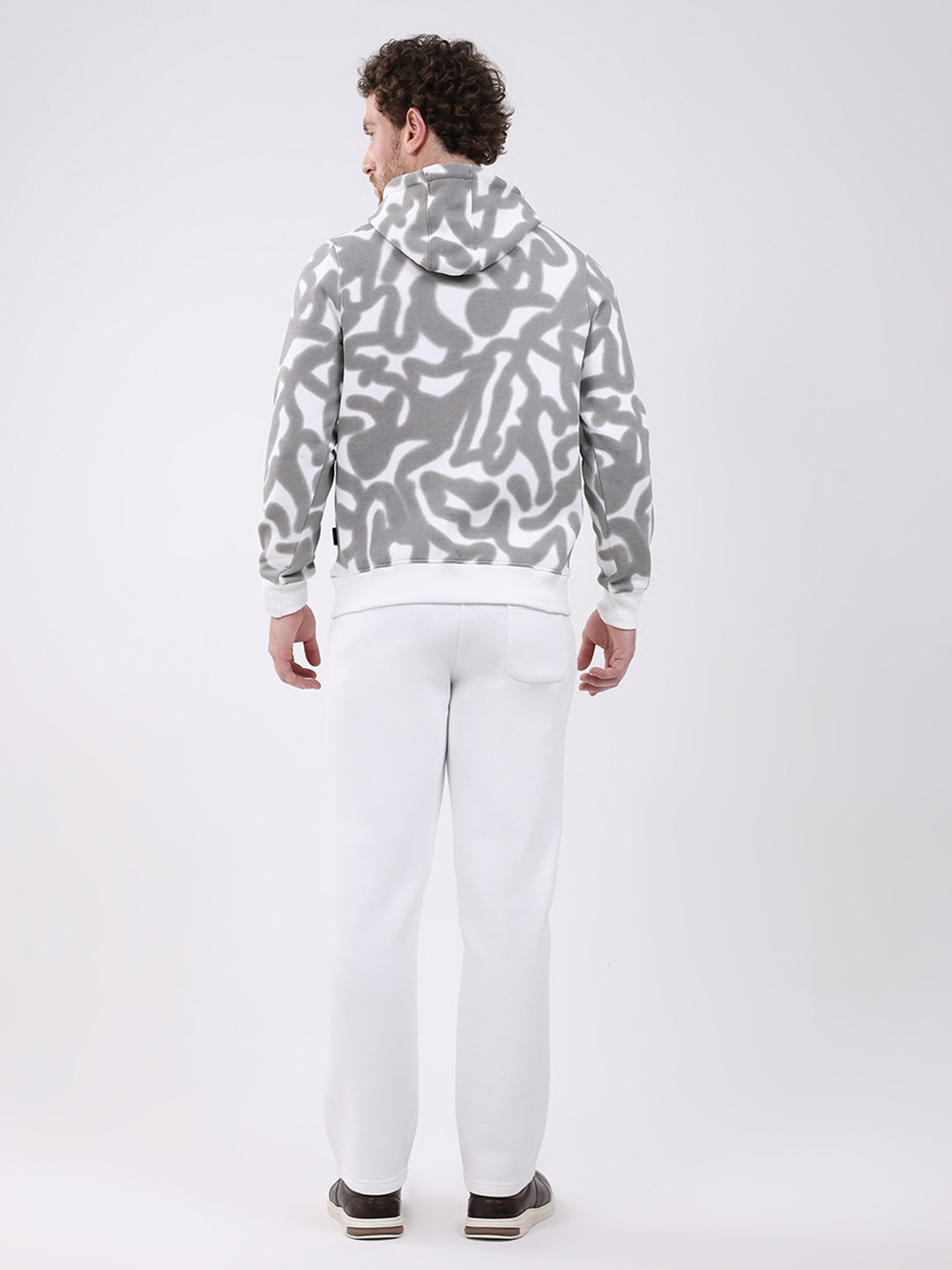 Rock.it Men White Printed Hooded Full Sleeve Winter Tracksuit