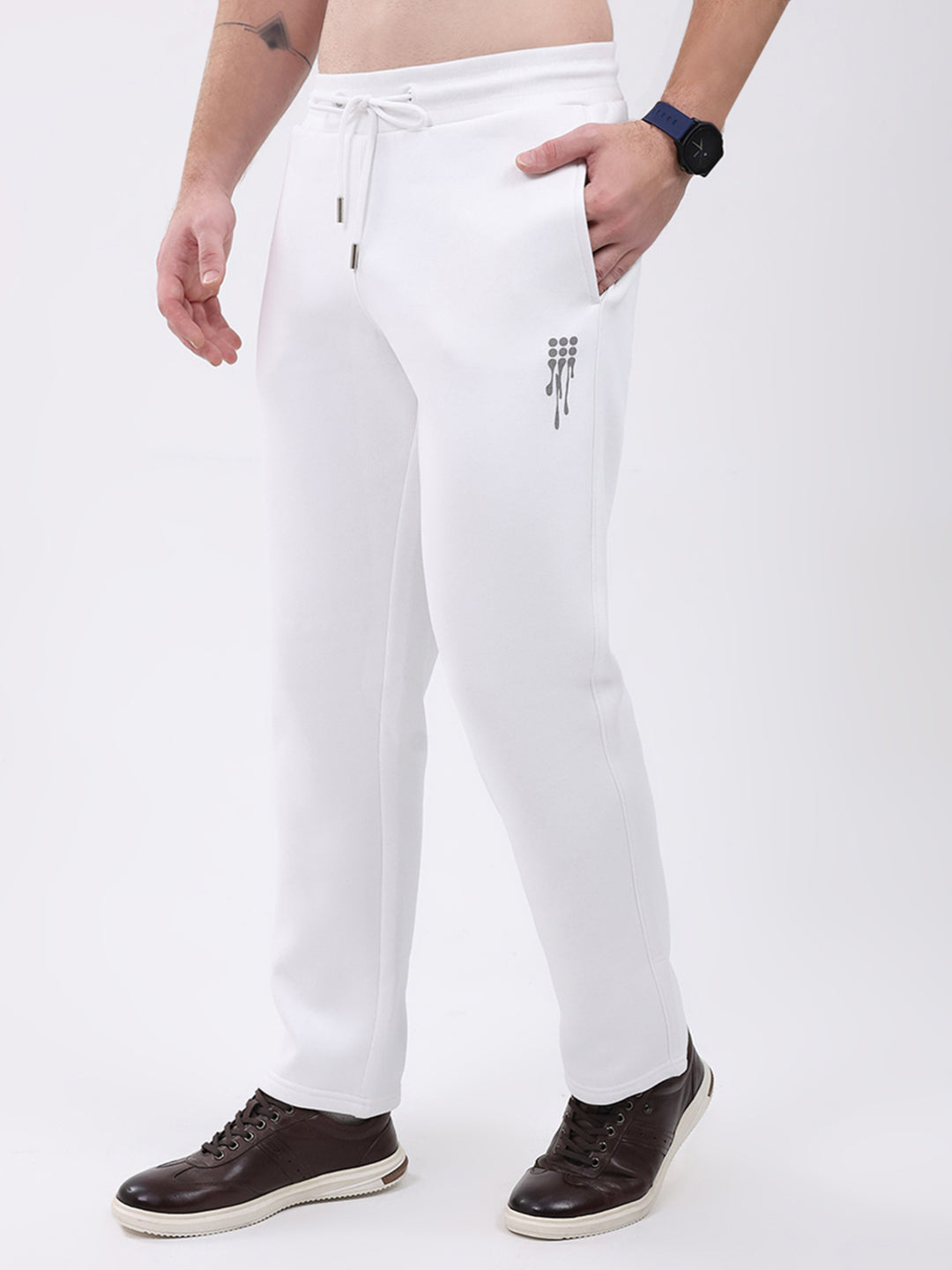 Rock.it Men White Printed Hooded Full Sleeve Winter Tracksuit