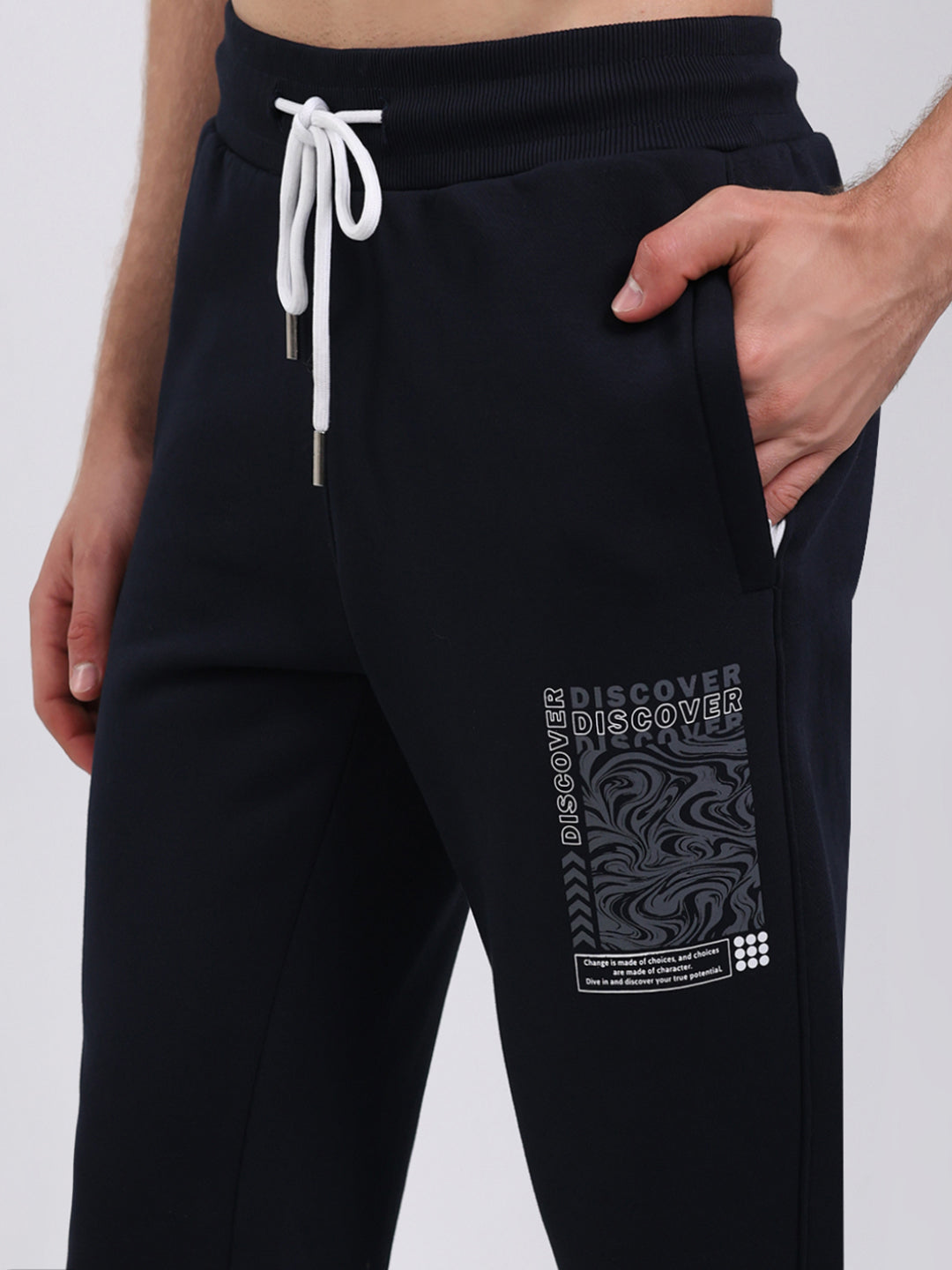 Rock.it Men Navy Blue Printed Round Neck Full Sleeve Winter Tracksuit