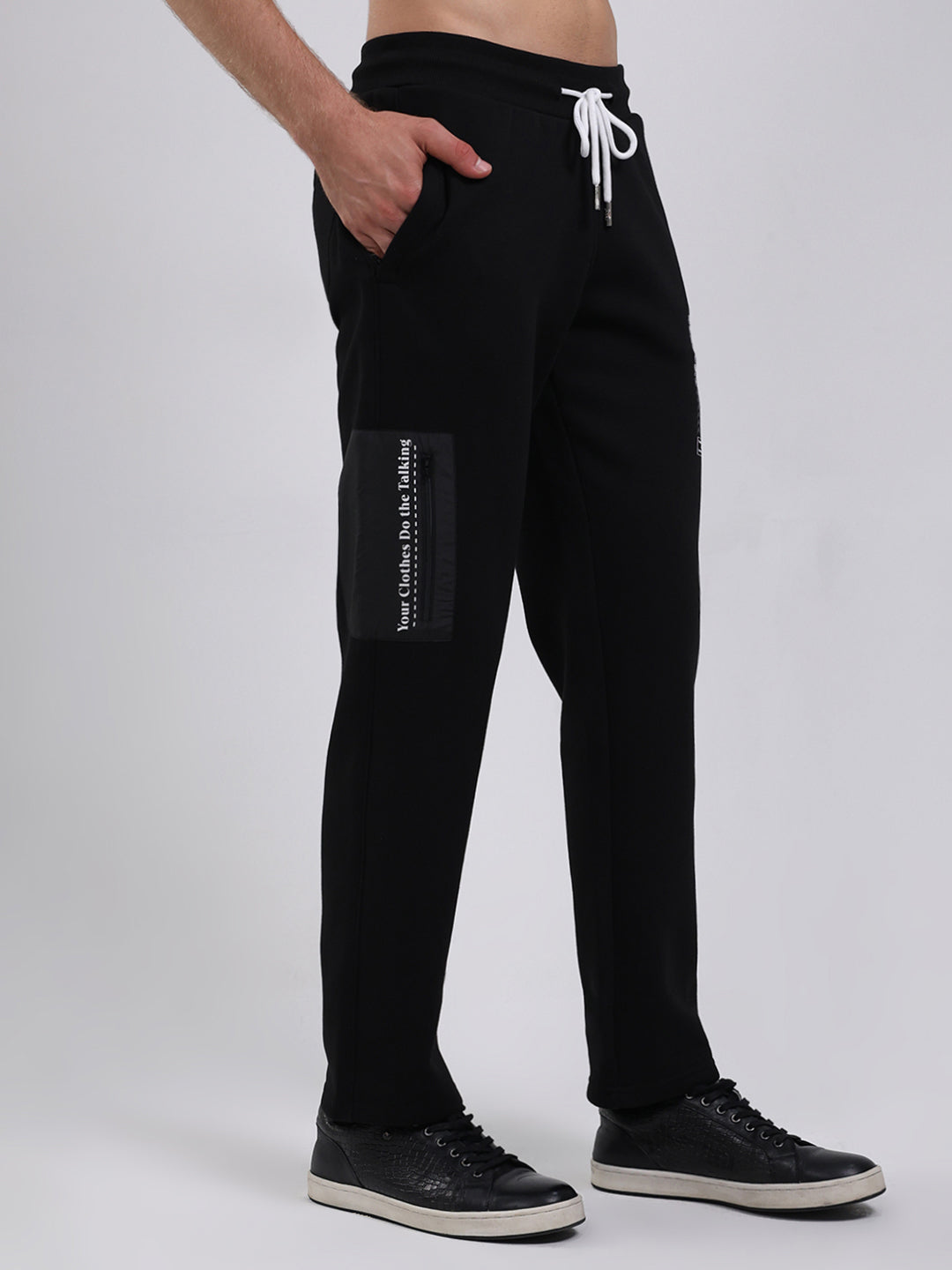 Rock.it Men Black Printed Round Neck Full Sleeve Winter Tracksuit