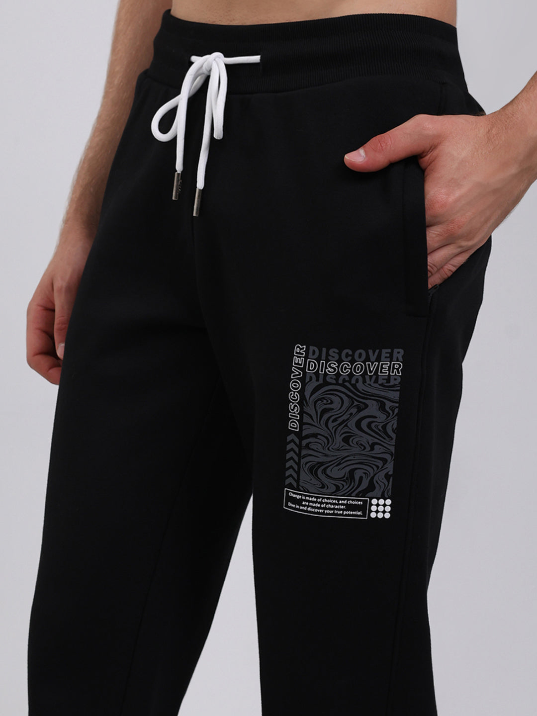 Rock.it Men Black Printed Round Neck Full Sleeve Winter Tracksuit