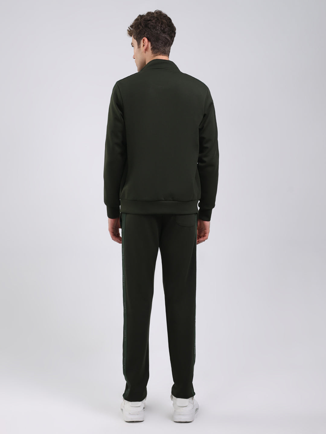 Rock.it Men Olive Solid Round Neck Full Sleeve Winter Tracksuit