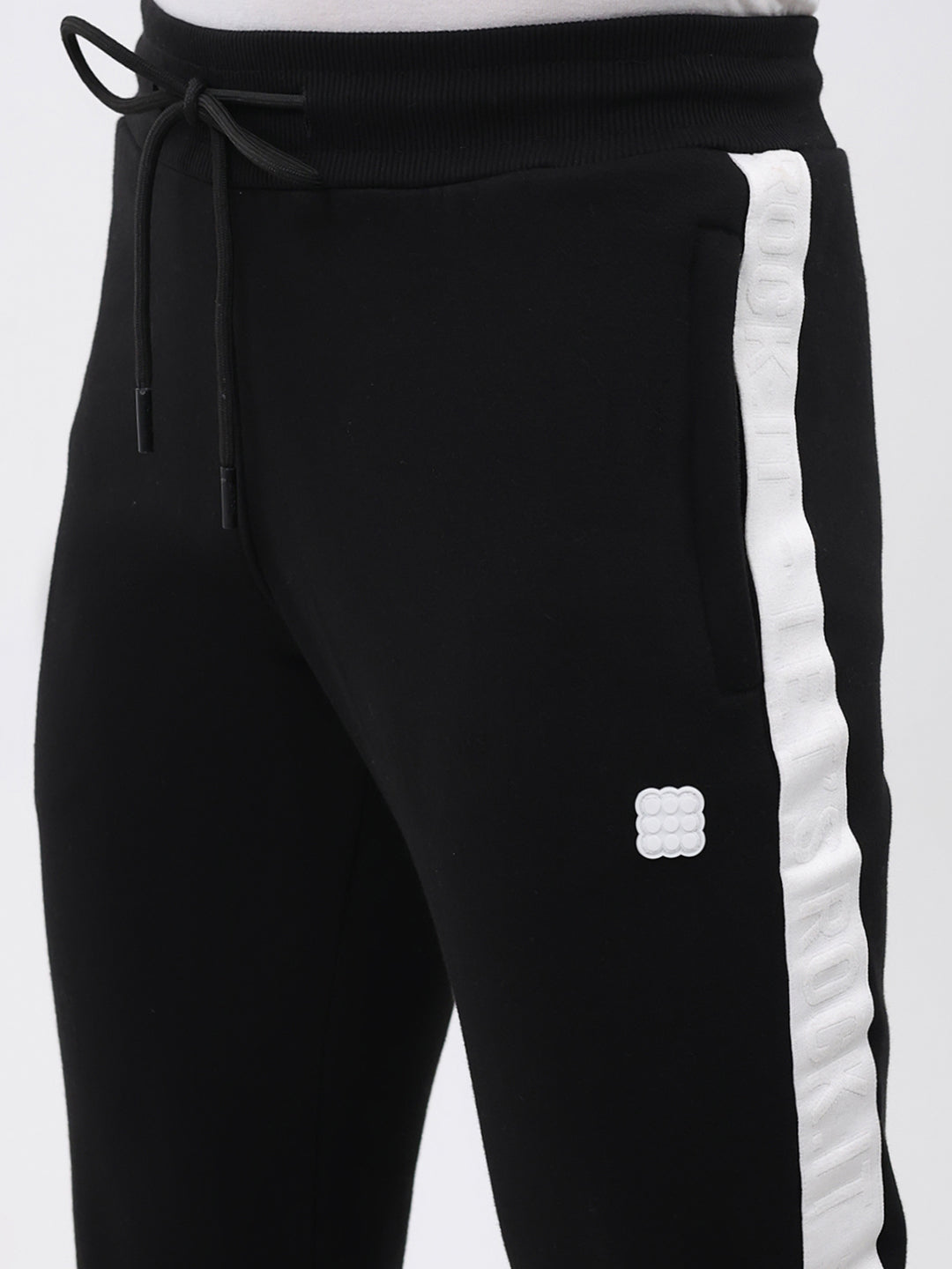 Rock.it Men Black Solid Round Neck Full Sleeve Winter Tracksuit