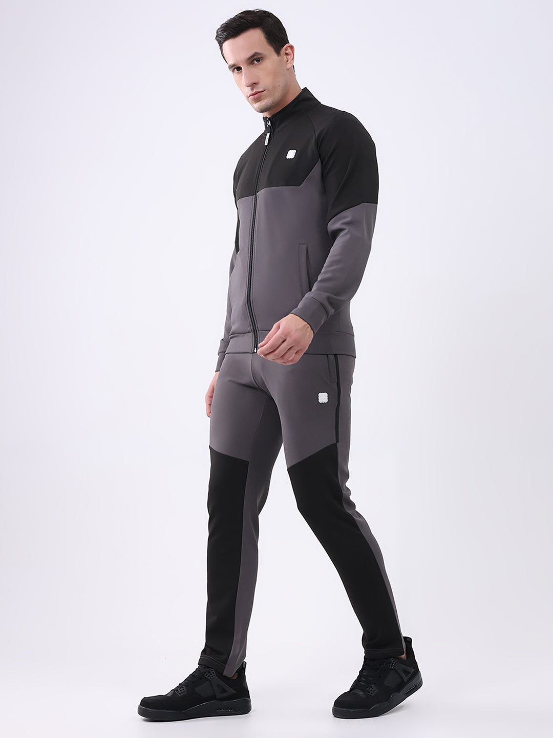 Rock.it Men Black Solid Mock Neck Full Sleeve Winter Tracksuit