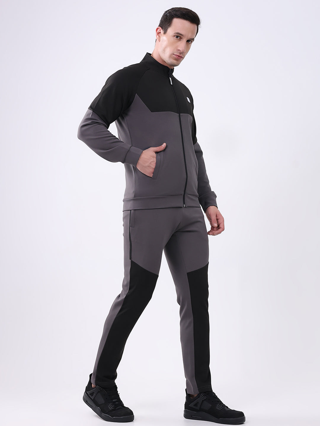 Rock.it Men Black Solid Mock Neck Full Sleeve Winter Tracksuit
