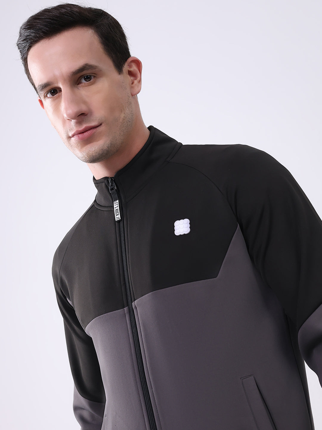 Rock.it Men Black Solid Mock Neck Full Sleeve Winter Tracksuit