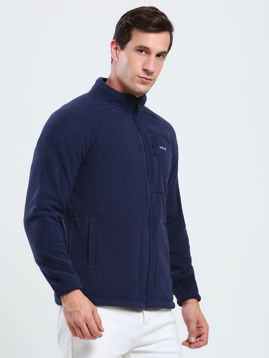 Rock.it Men Navy Blue Solid Mock Neck Full Sleeve Sweatshirt