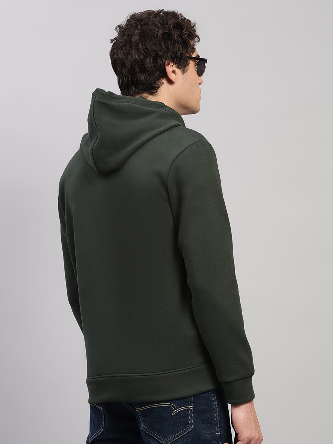Rock.it Men Olive Solid Hooded Full Sleeve Sweatshirt