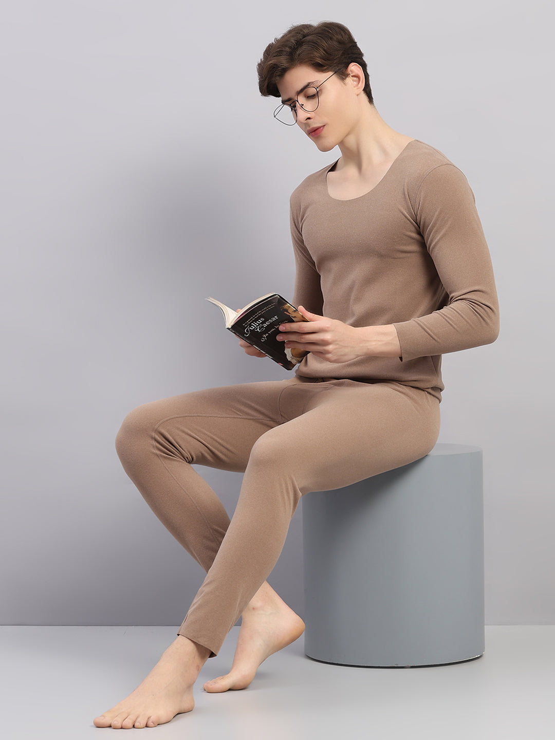 Rock.it Men Beige Solid Regular Fit Thermal Lower